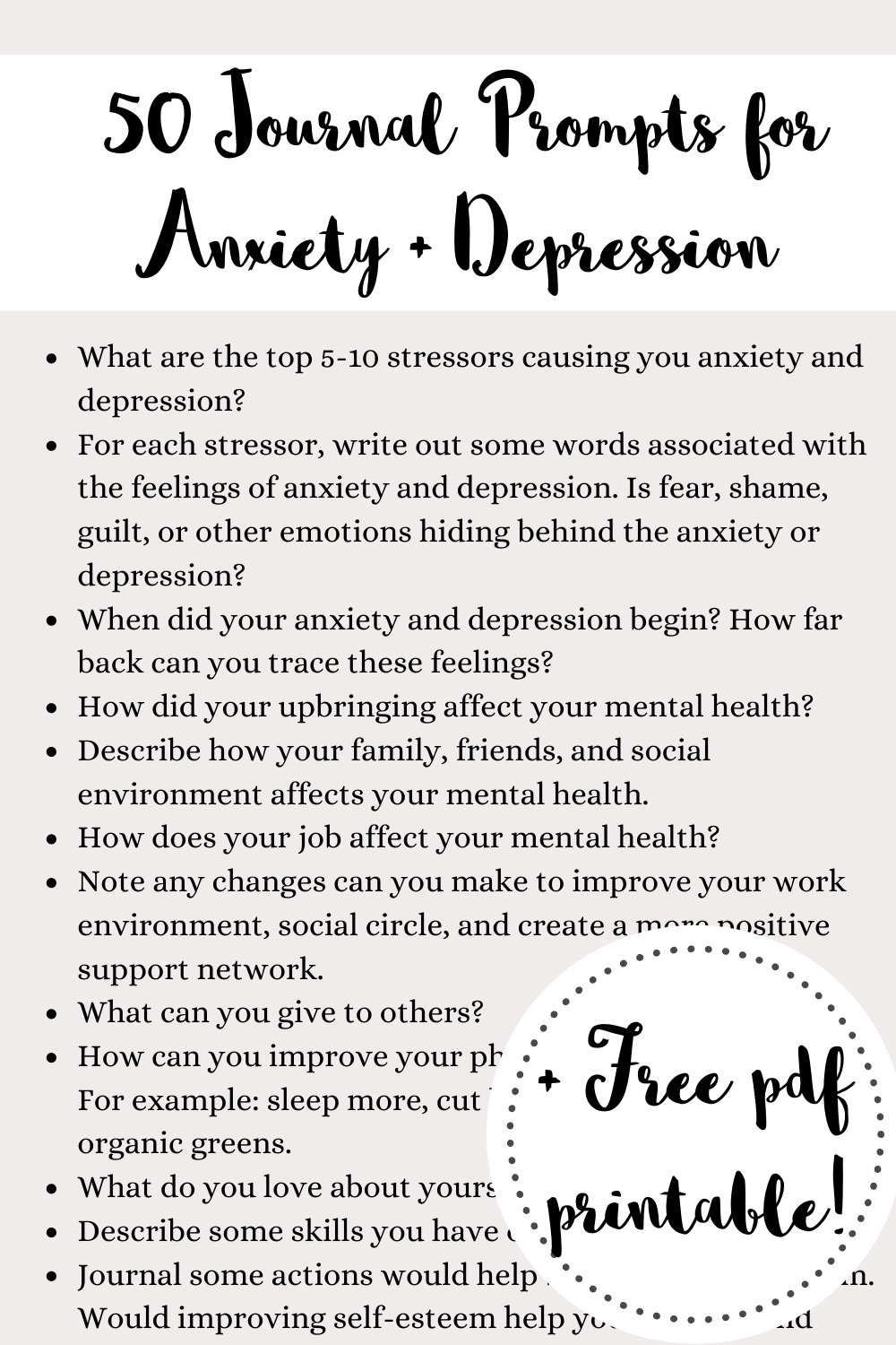 50 Journal Prompts for Anxiety and Depression {+ Free PDF Printable ...
