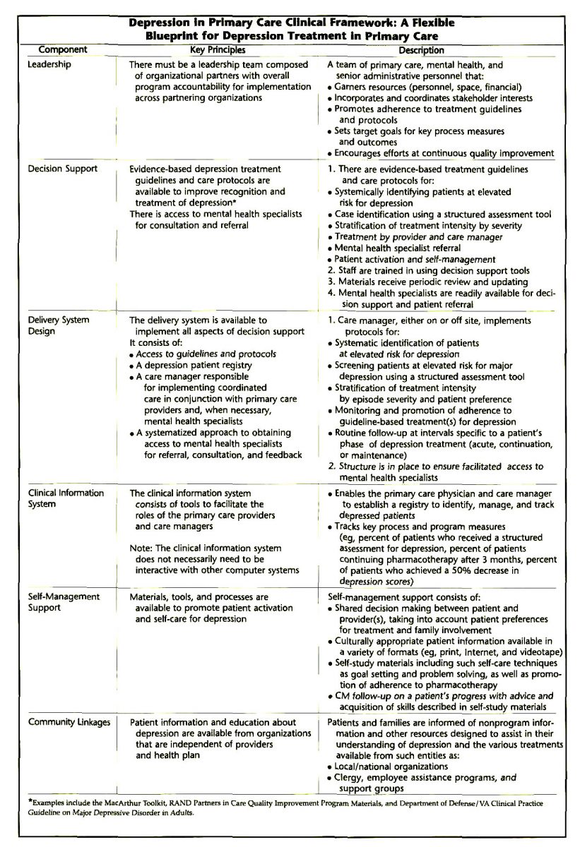 A Clinical Framework for Depression Treatment in Primary Care