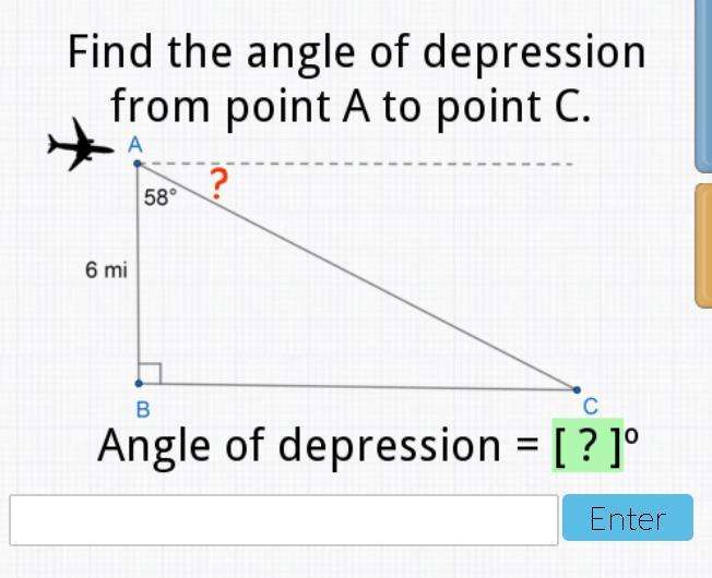 Find the angle of depression from point A to point C ...