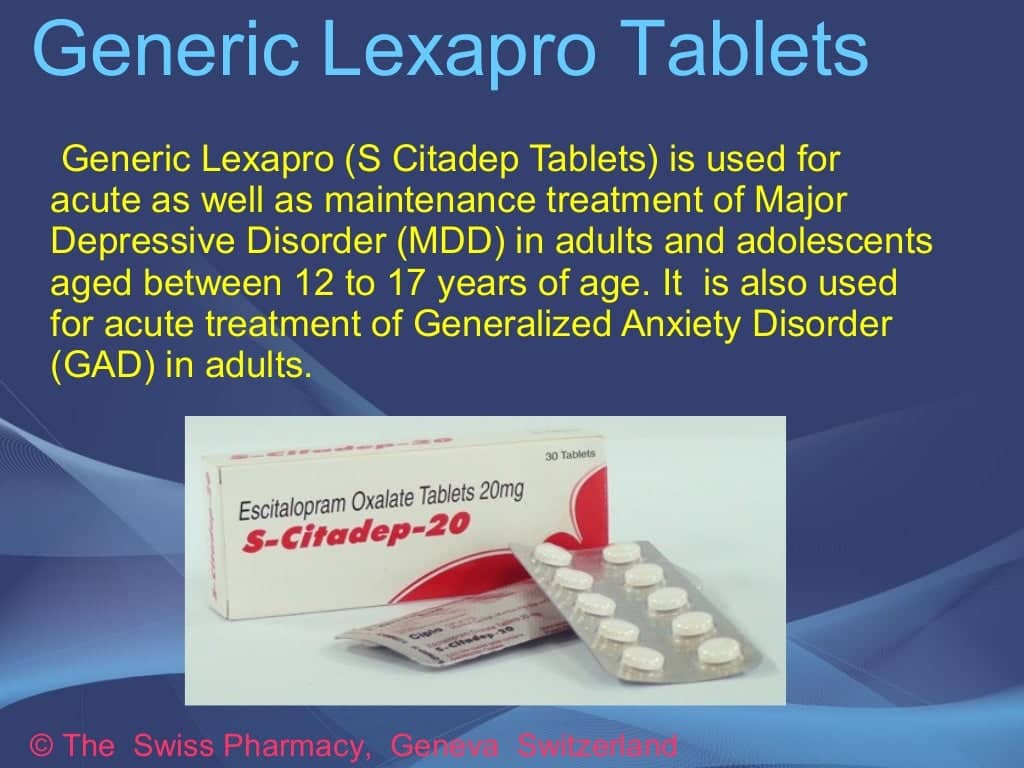 Generic Lexapro Tablets for Treatment of Major Depressive Disorder