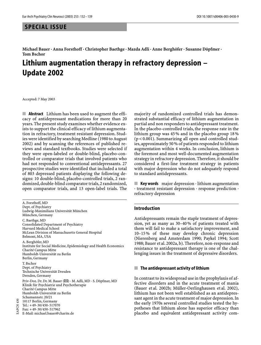 (PDF) Lithium augmentation therapy in refractory ...