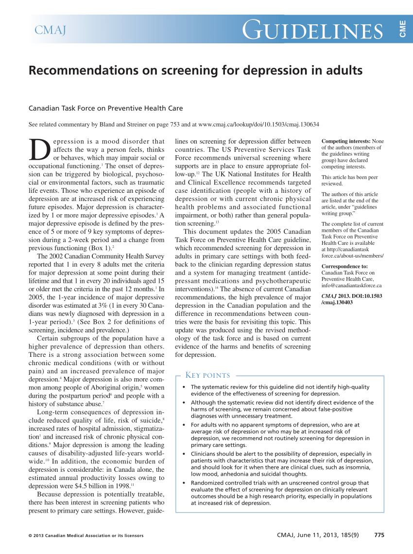 (PDF) Recommendations on screening for depression in adults