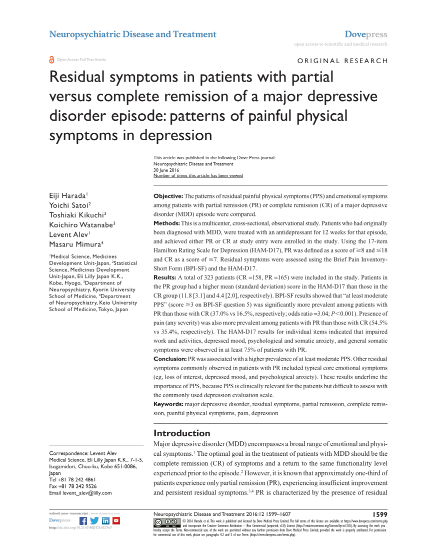 (PDF) Residual symptoms in patients with partial versus ...