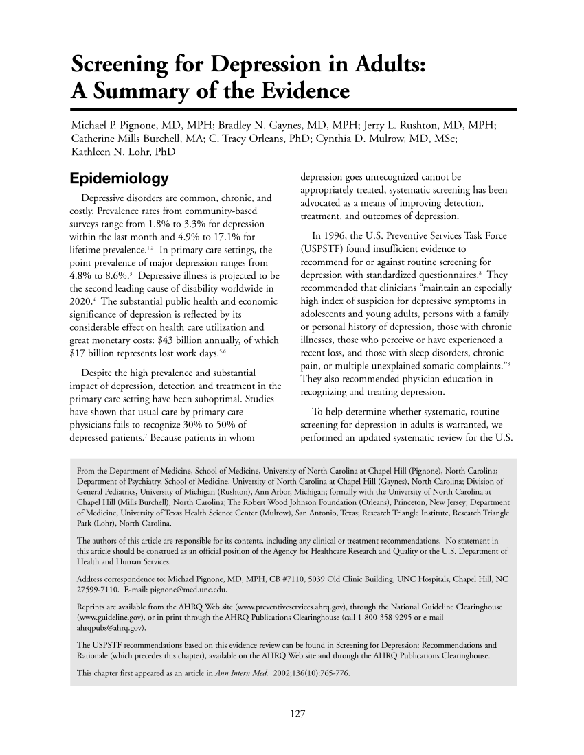 (PDF) Screening for Depression in Adults: A Summary of the ...