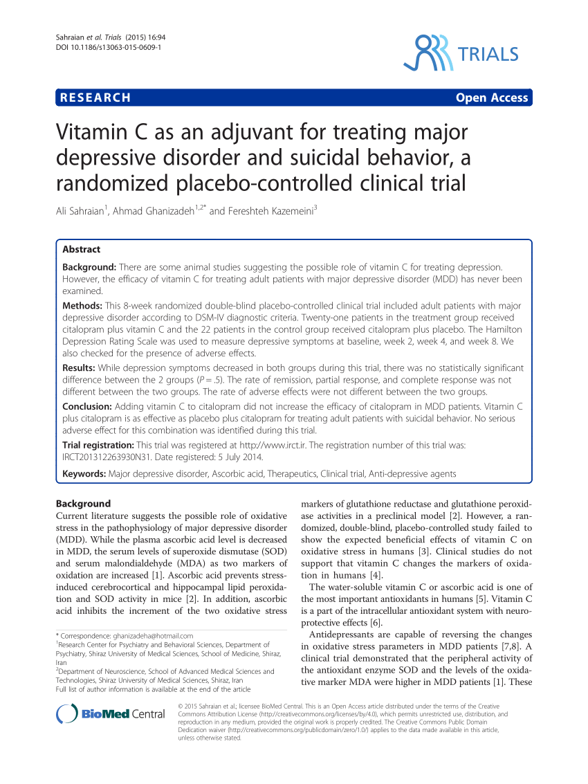 (PDF) Vitamin C as an adjuvant for treating major ...