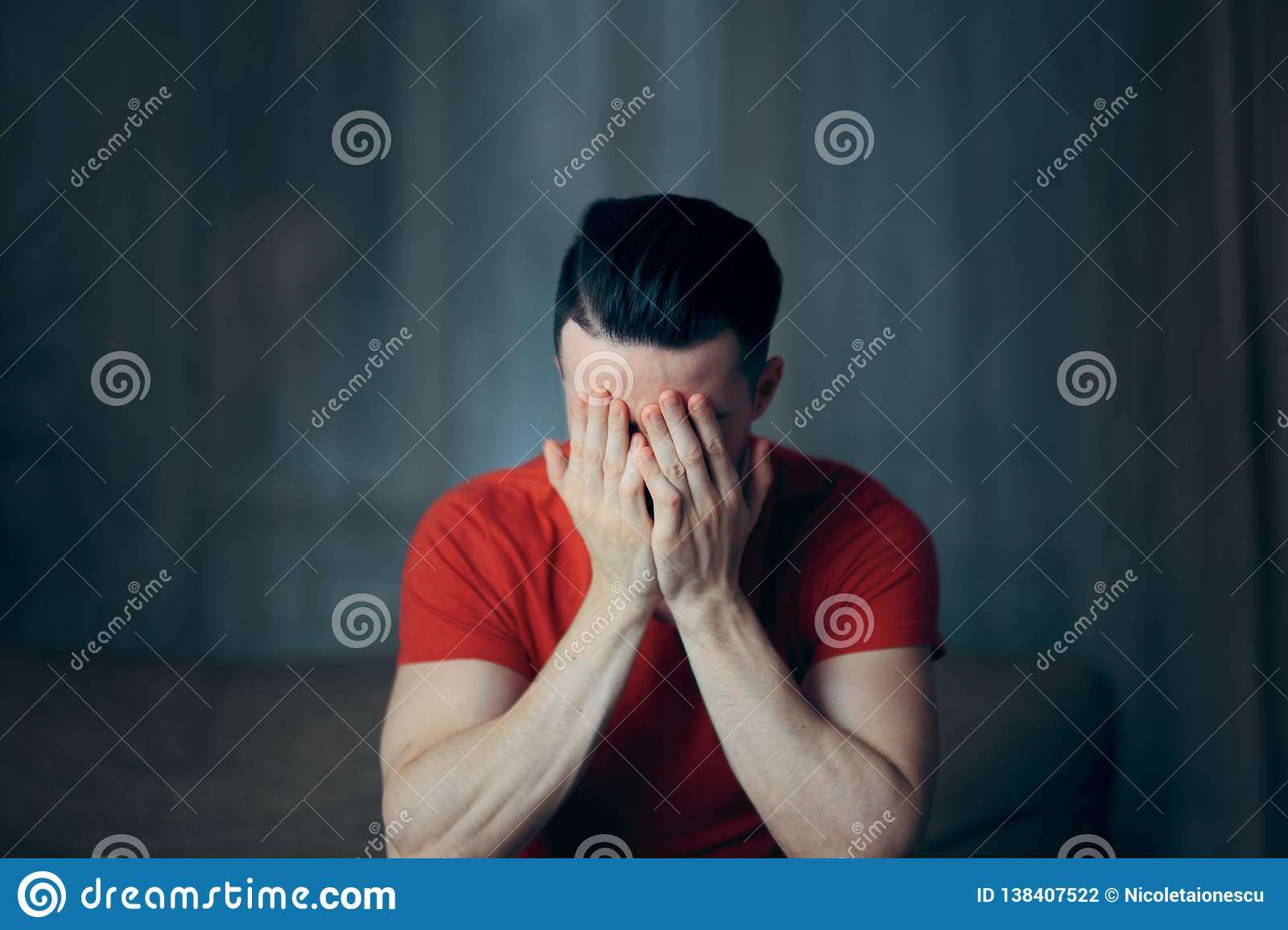 Sad Depressed Man Feeling Anxious And Stressed Out Stock Photo
