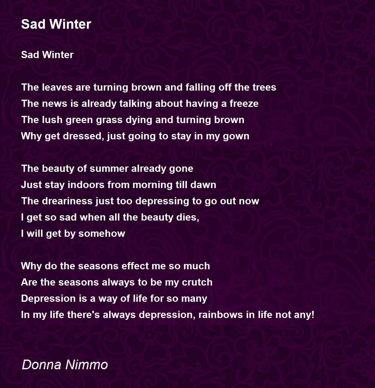 Sad Winter Poem by Donna Nimmo