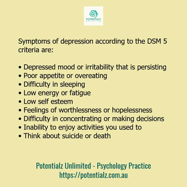 symptoms of depression according to DSM 5  Potentialz Unlimited