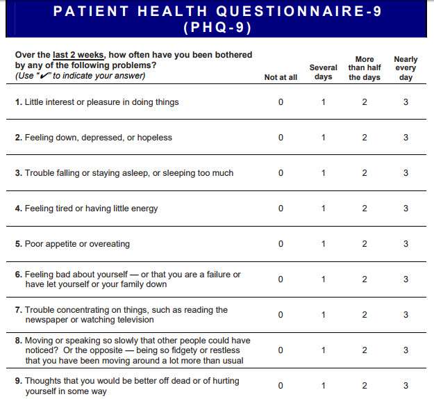 the PHQ 9 is a widely endorsed depression test for every clinician to use